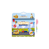 Pedagog Onaylı Sihirli Boyama Kitabı Taşıtlar Araçlar Özel Sulu Kalem ile Magic Water Painting