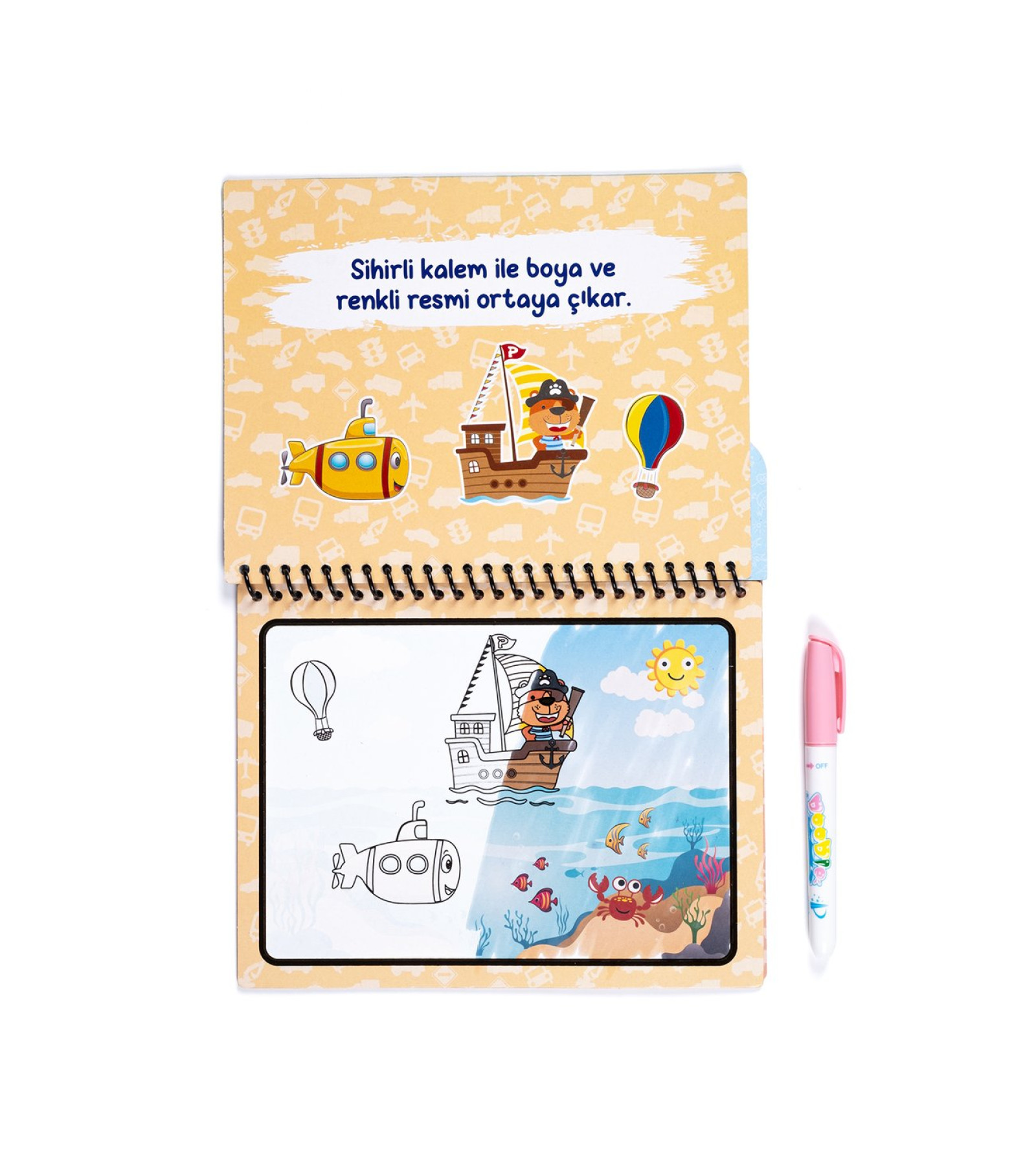 Pedagog Onaylı Sihirli Boyama Kitabı Taşıtlar Araçlar Özel Sulu Kalem ile Magic Water Painting