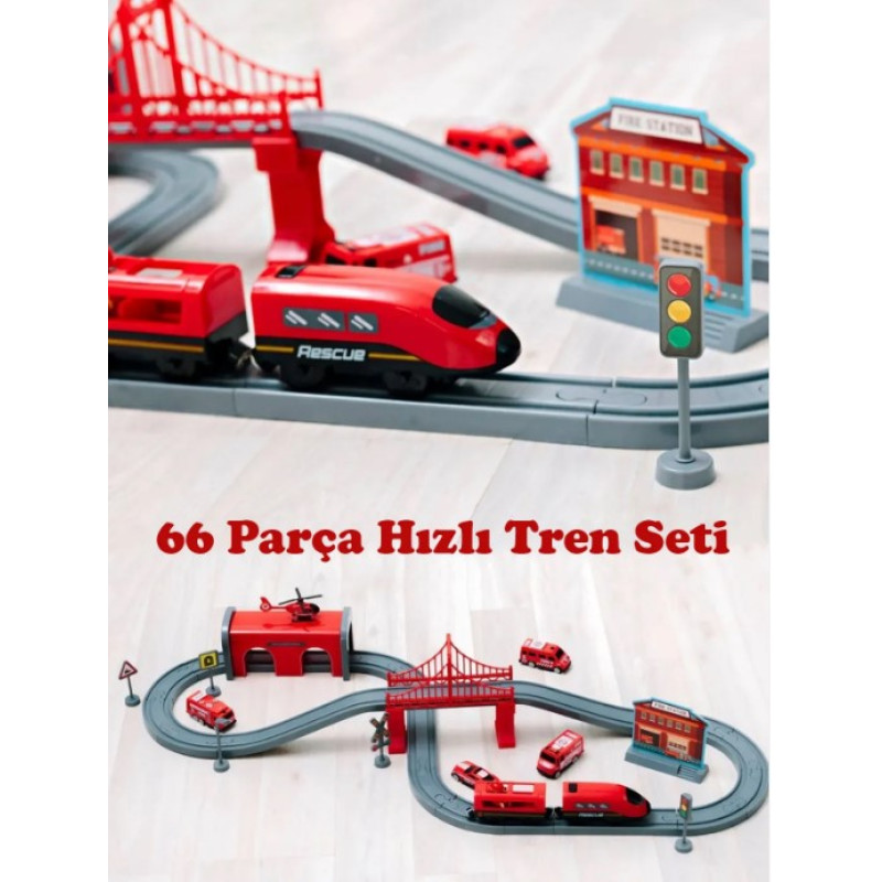 66 Parça 4 Arabalı Raylı Pilli Oyuncak Hızlı Tren Seti Demiryolu İtfaiye İstasyonu 66 Parça 4 Arabalı Raylı Pilli Oyuncak Hızlı Tren Seti Demiryolu İtfaiye İstasyonu