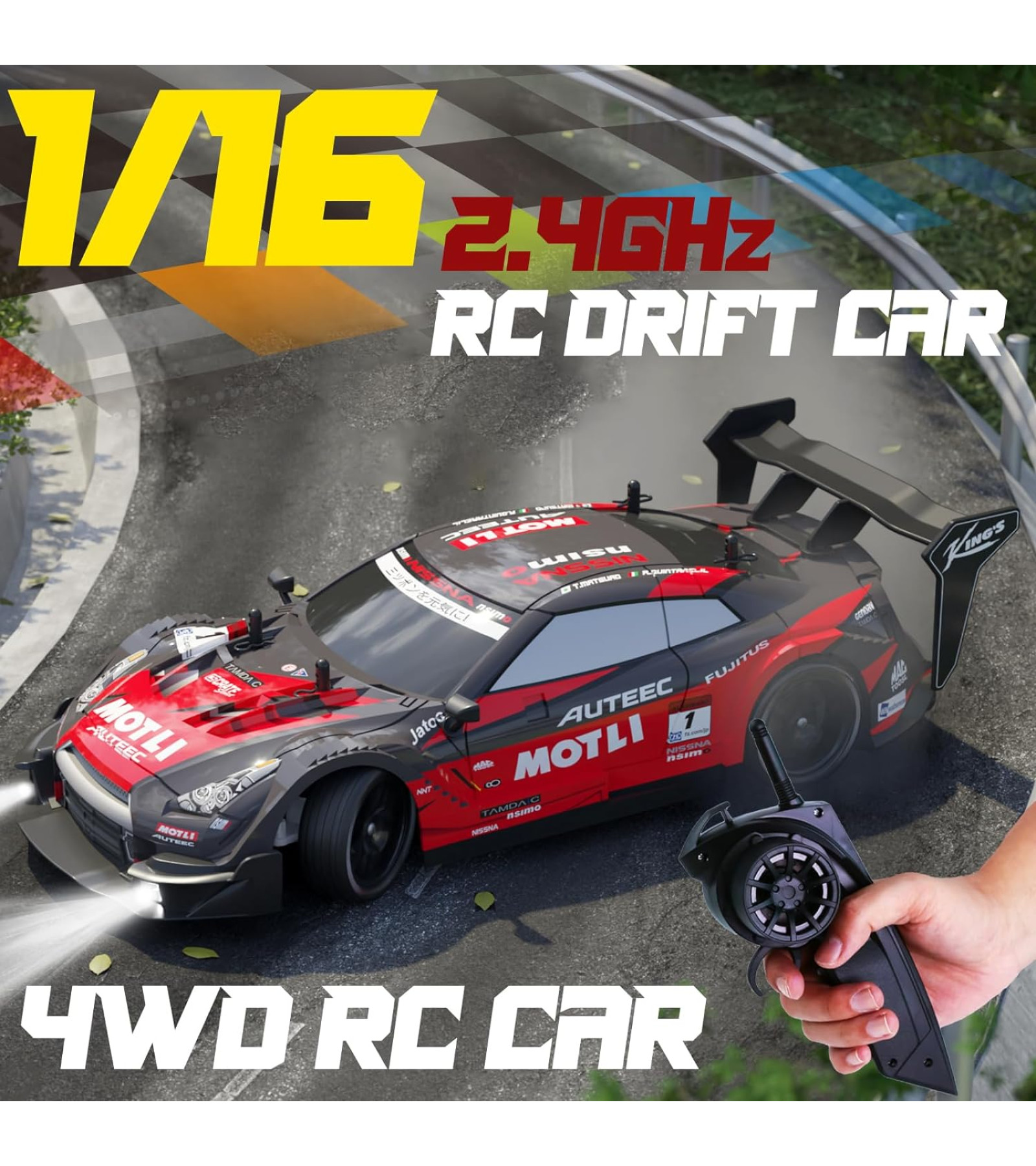 RC Drift Araba 2.4GHz 1:16 Ölçekli 4WD Uzaktan Kumandalı