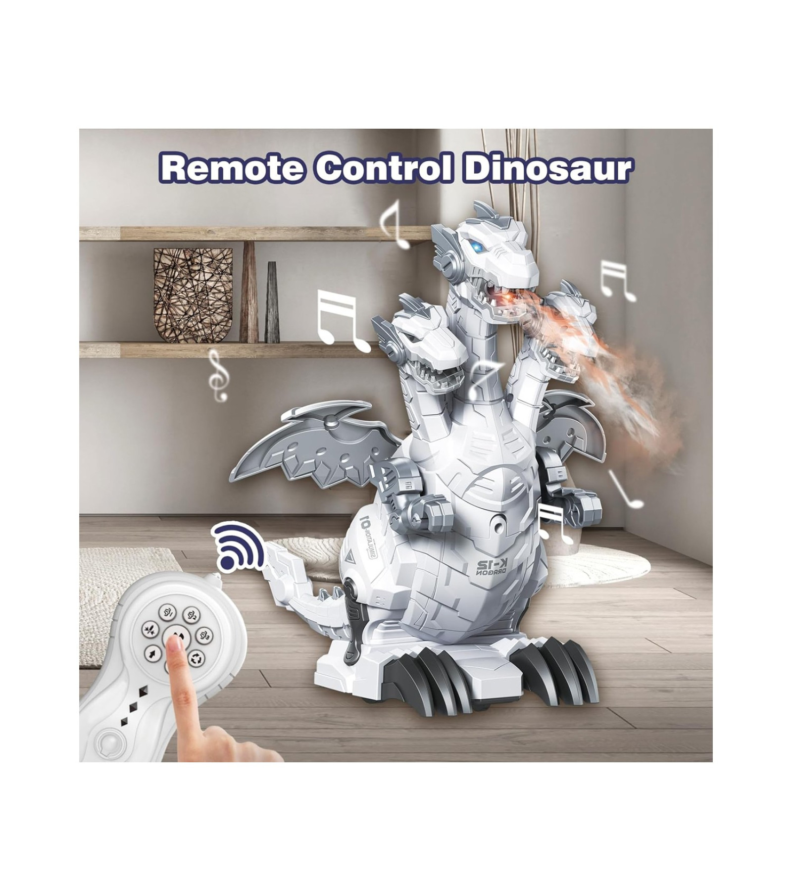 3 Başlı Işıklı Sesli Hareketli Buhar Efektli 2.4Ghz Uzaktan Kumandalı Dinozor Robot