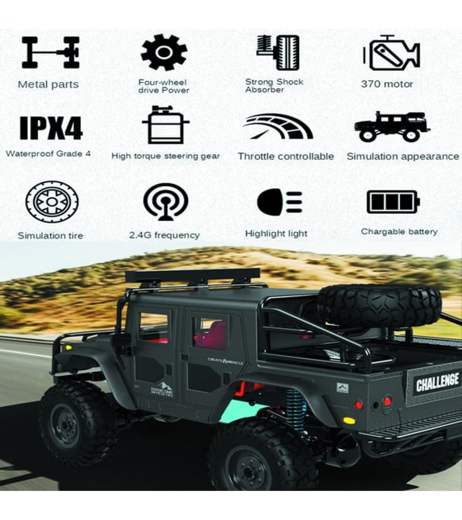 H1 Hurtle Metal 1:12 2.4GHz Uzaktan Kumandalı 4WD RC Off Road Model Araba
